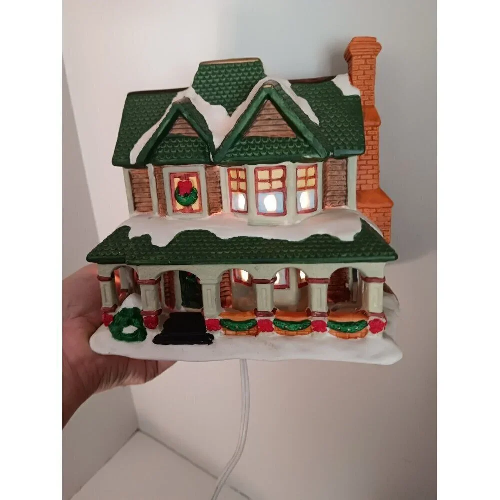 Rare MSR Imports Retired Half Halloween/Half Christmas Ceramic Light Up House